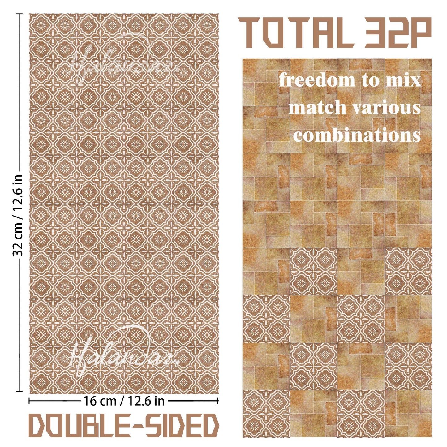 Halandar Dollhouse Flooring Tiles on 1/12 1/6 Scale Miniature Decor Accessories 32pcs Double-Sided