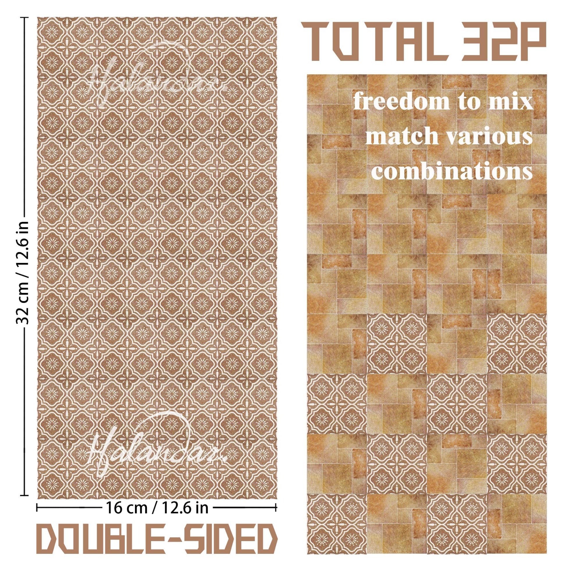 Halandar Dollhouse Flooring Tiles on 1/12 1/6 Scale Miniature Decor Accessories 32pcs Double-Sided