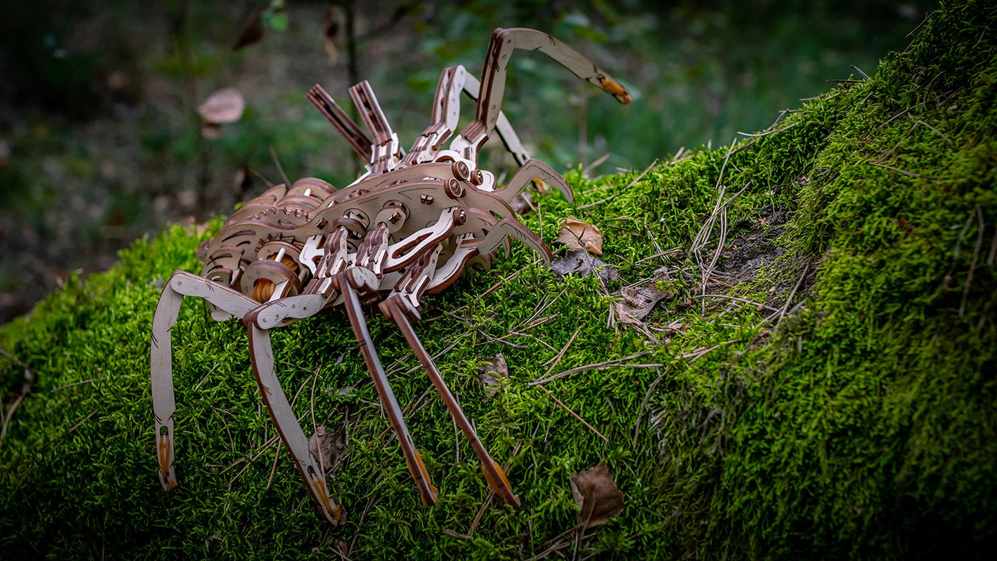 EWA Eco-Wood-Art Spider 3D Wooden Puzzle, Mechanical Model Kit, 293 Pieces, Ages 14+, 9.45 x 13.78 Inches, Wood