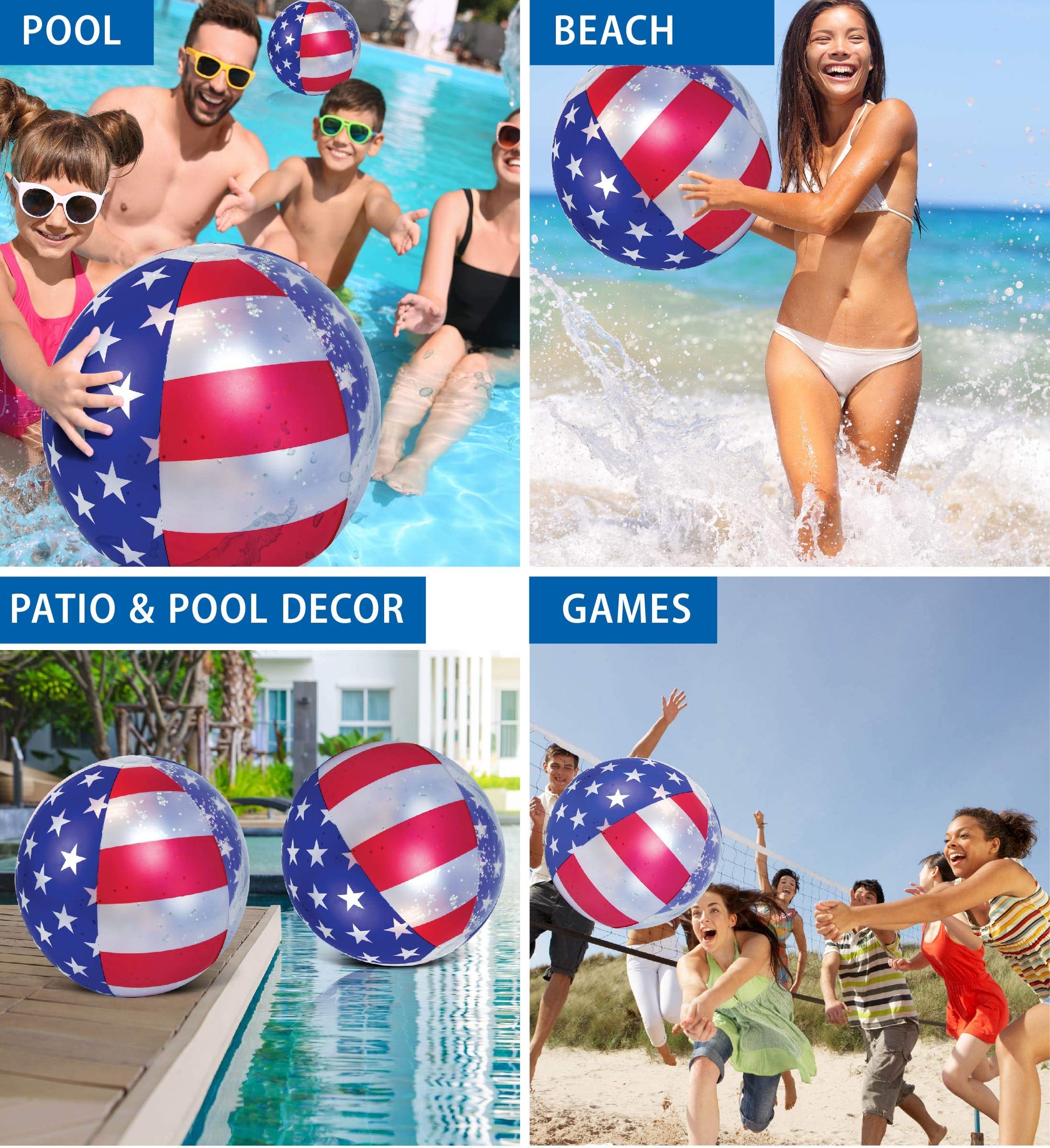 POZA USA Inflatable Beach Balls, USA Flag Design, Pool Party Decorations