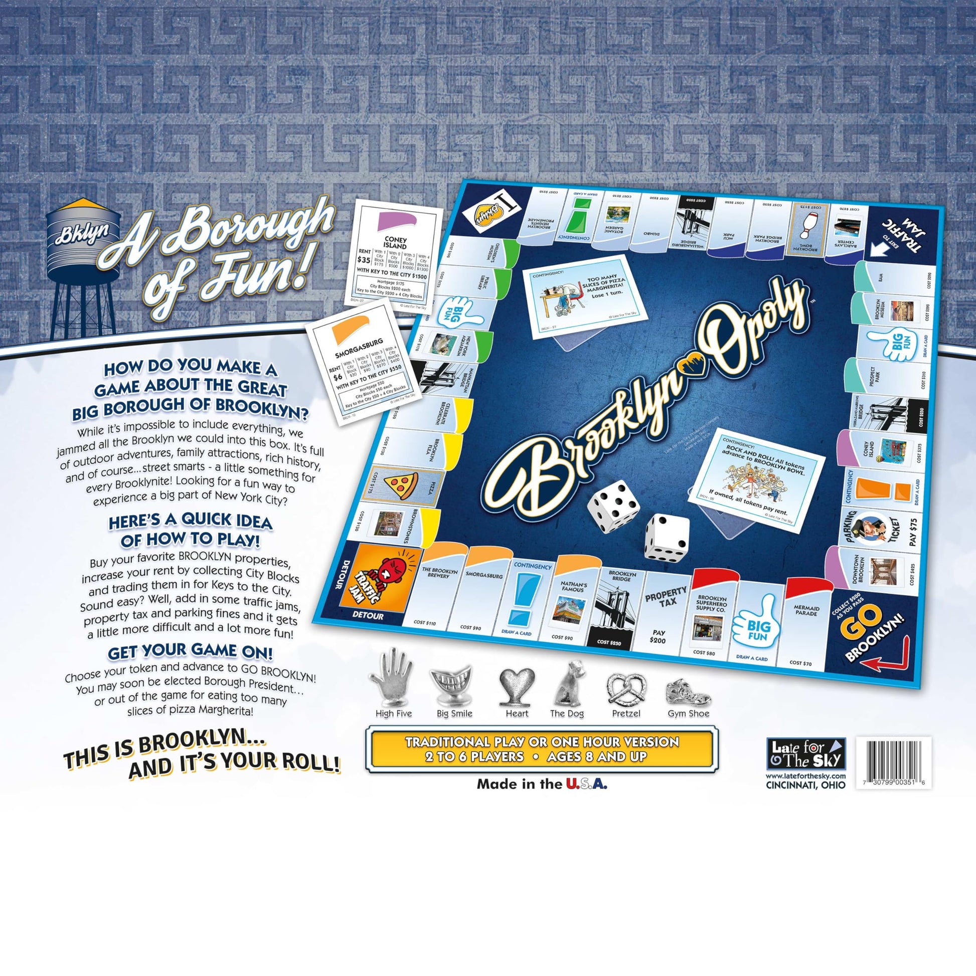 Late for The Sky Brooklyn-Opoly Board Game for Families - Borough Strategy Game Night, Ages 8+, 2-6 Players, Classic or 1-Hour Play
