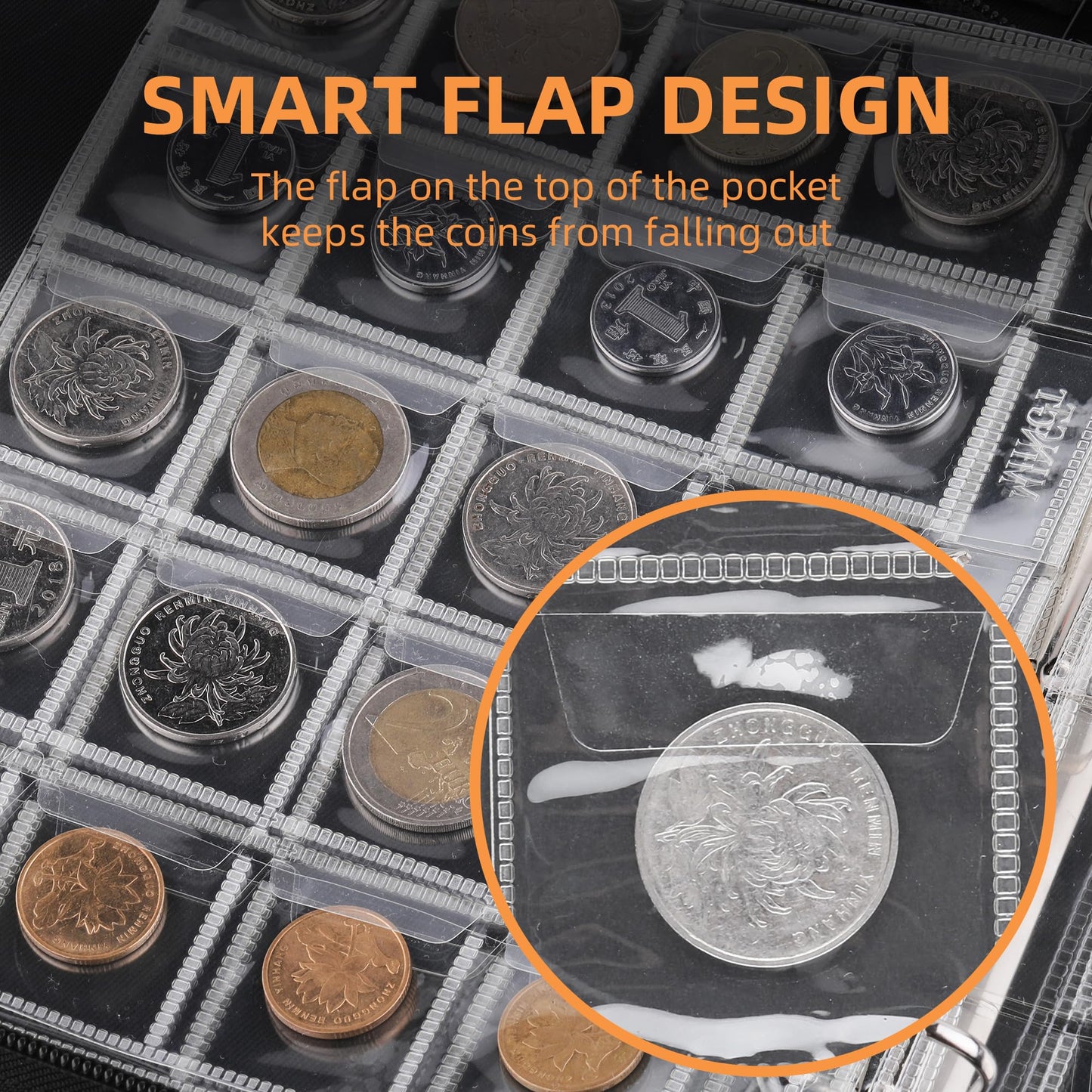 Fireproof Coin Collection Album for Collectors, 300 Pockets Coins Collecting Album & 36 Sleeves Money Storage Case for Coin Currency Collection