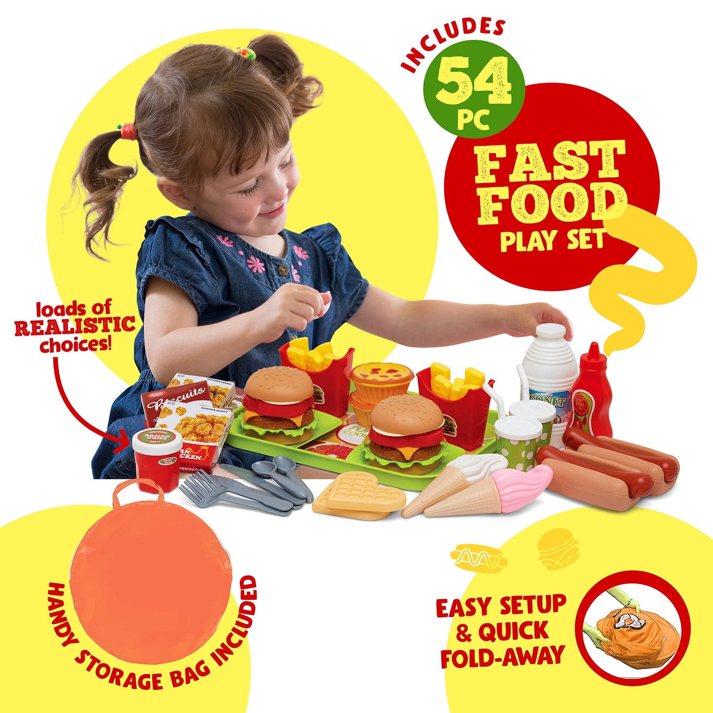 Kiddzery Food Truck Play Tent - 54 Pc. Food Set Pop Up Playhouse - Pretend Play Toys for Toddlers - Ball Pit Playset - Indoor & Outdoor Toy Tents