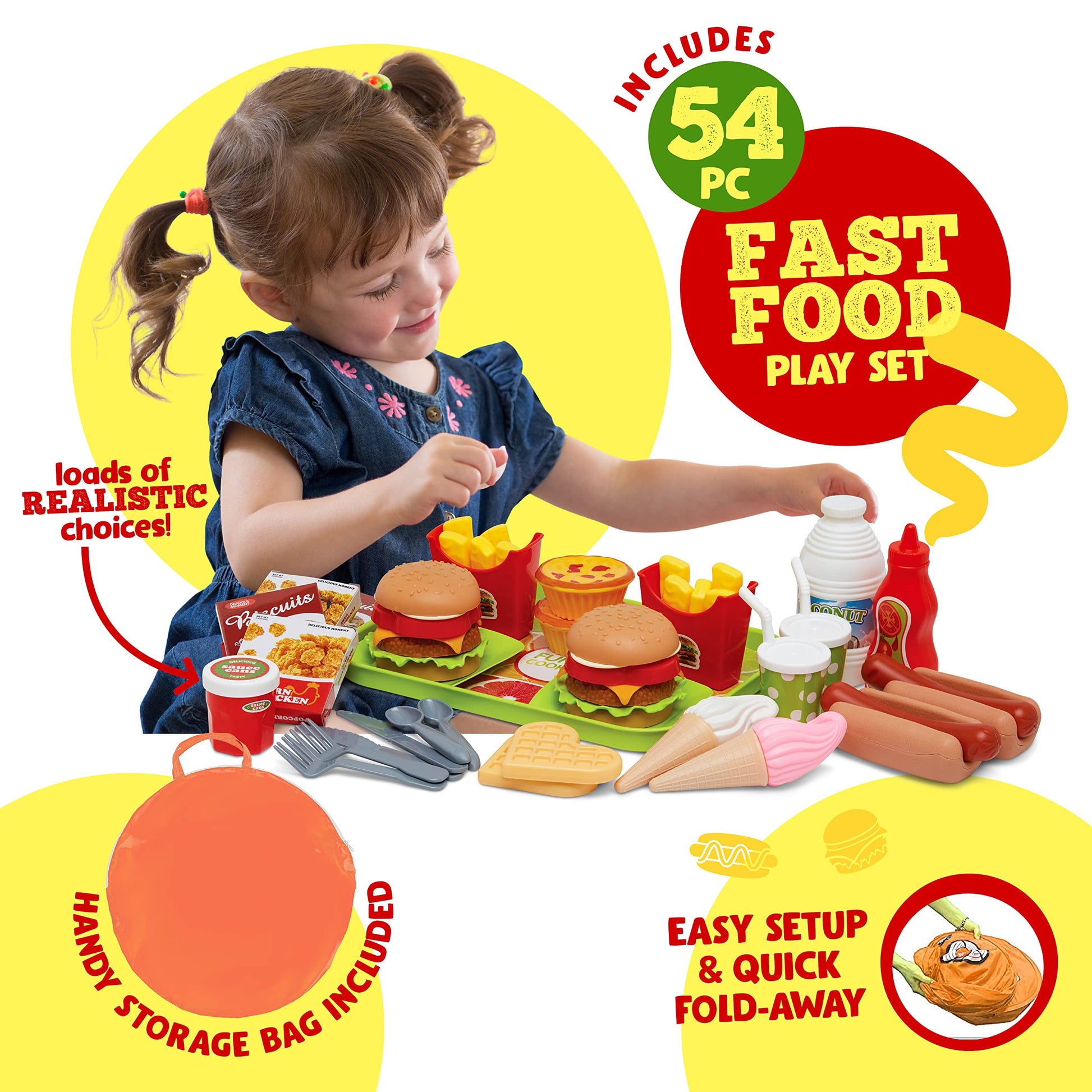 Kiddzery Food Truck Play Tent - 54 Pc. Food Set Pop Up Playhouse - Pretend Play Toys for Toddlers - Ball Pit Playset - Indoor & Outdoor Toy Tents