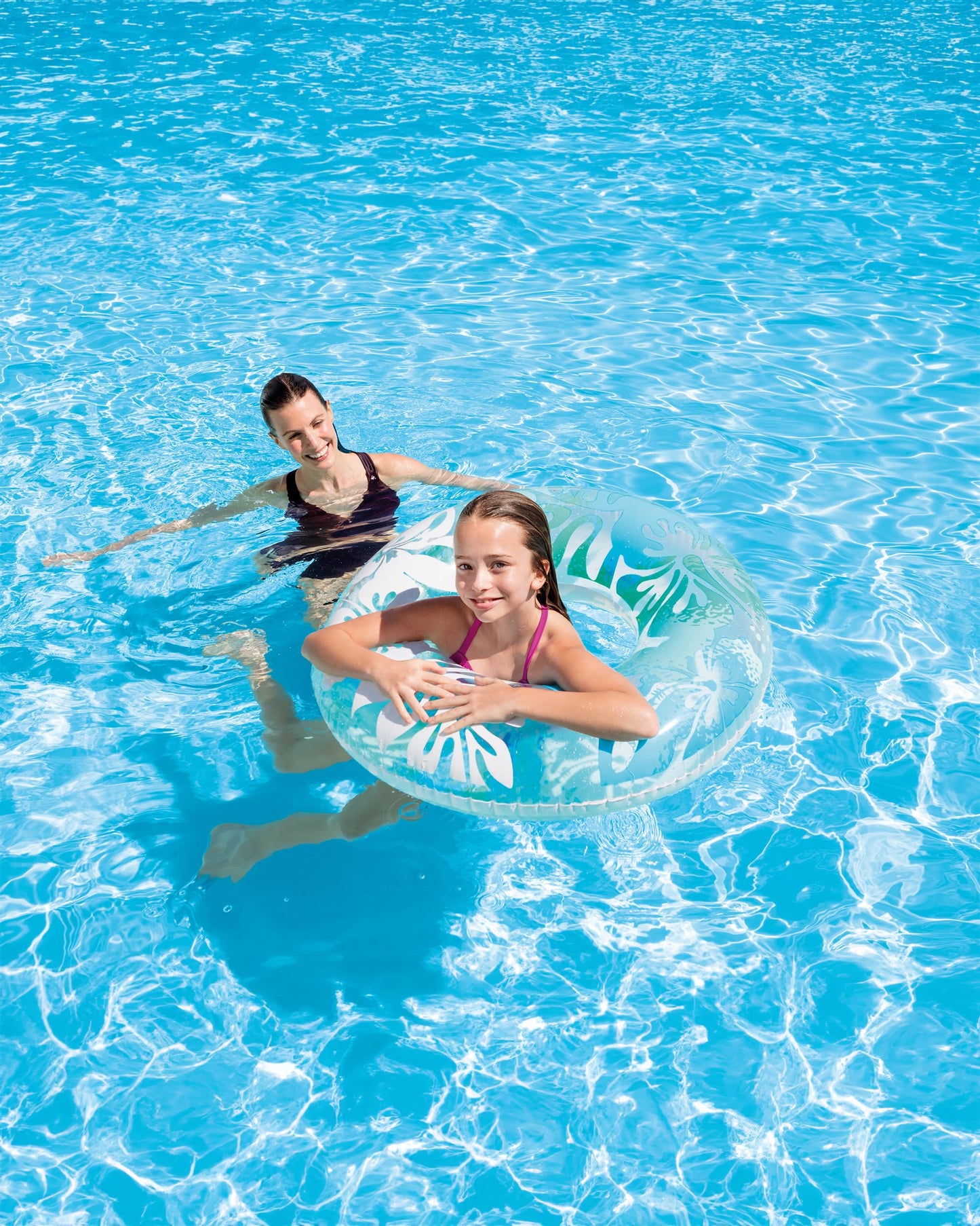 INTEX 59251EP Clear Tropical Inflatable Tube: Floral Graphic Design - 36" Diameter - 132lb Weight Capacity - One Tube - Color May Vary