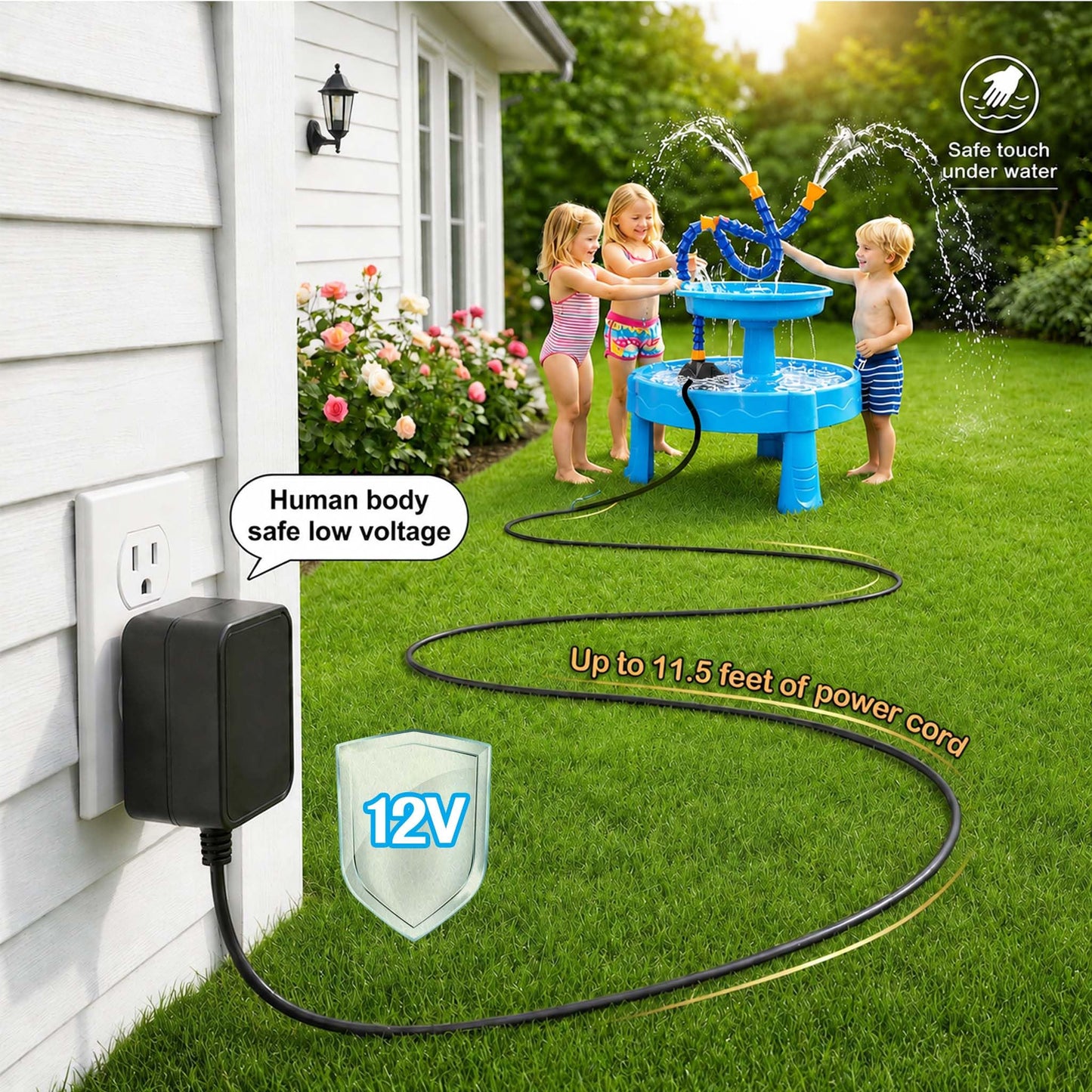 Water Table Pump Continuous Flow, 20W No Drill Installation Water Pump with Dual-Outlet Tube, Compatible with Step2 Water Tables, IPX8 Waterproof