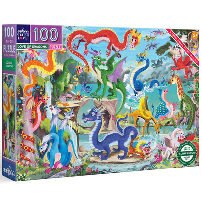 eeBoo Love of Dragons 100 Piece Children's Puzzle, 24" x16"