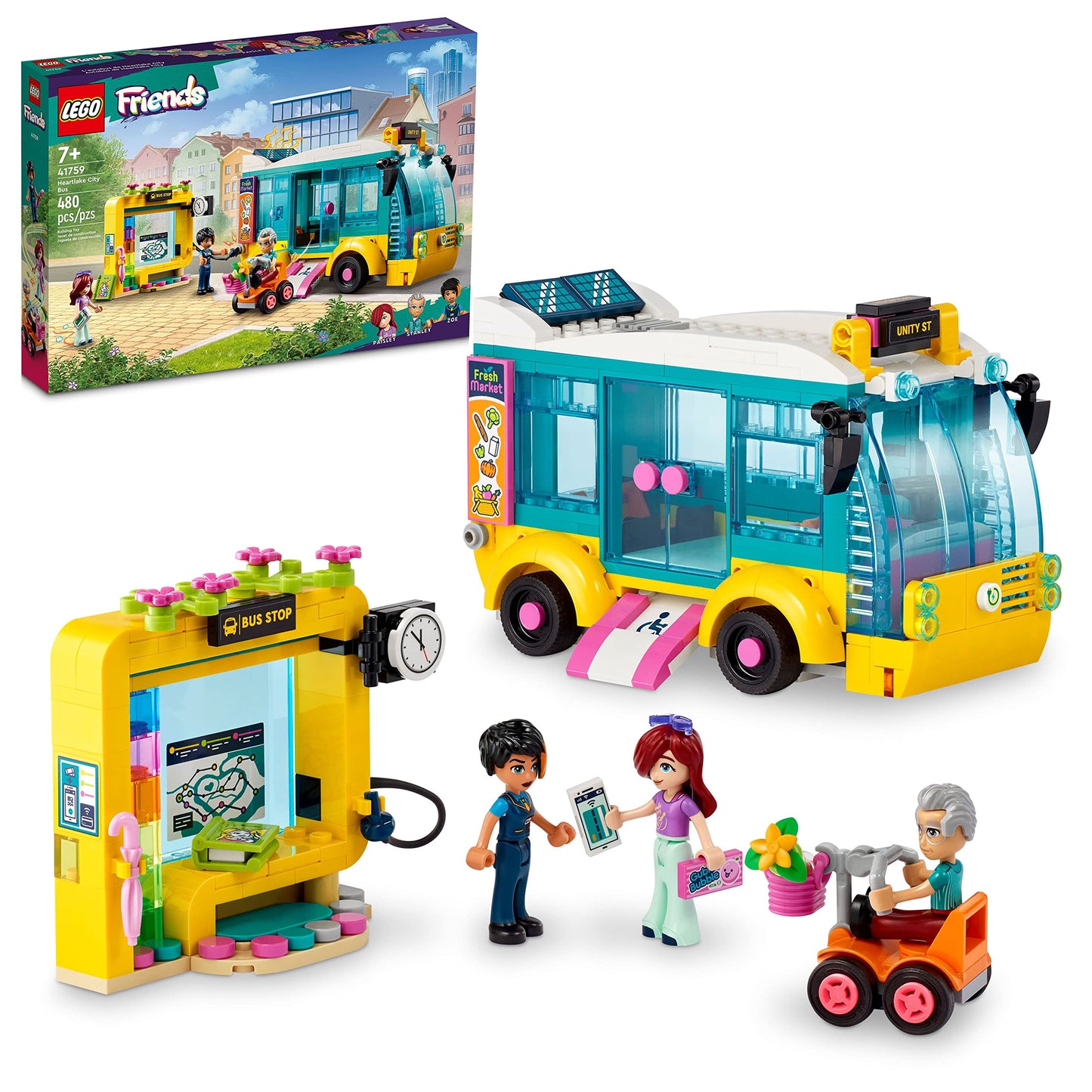 LEGO Friends Heartlake City Bus, Creative Building Toy for Girls & Boys Ages 7 and Up, with a Buildable Bus, Mobility Scooter and 3 Minidolls,