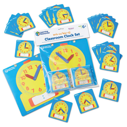 Learning Resources Write & Wipe Clocks Classroom Set - 25 Pieces, Ages 6+ Laminated Dry-Erase, Teaching Aids, Teacher Supplies, Learning Time