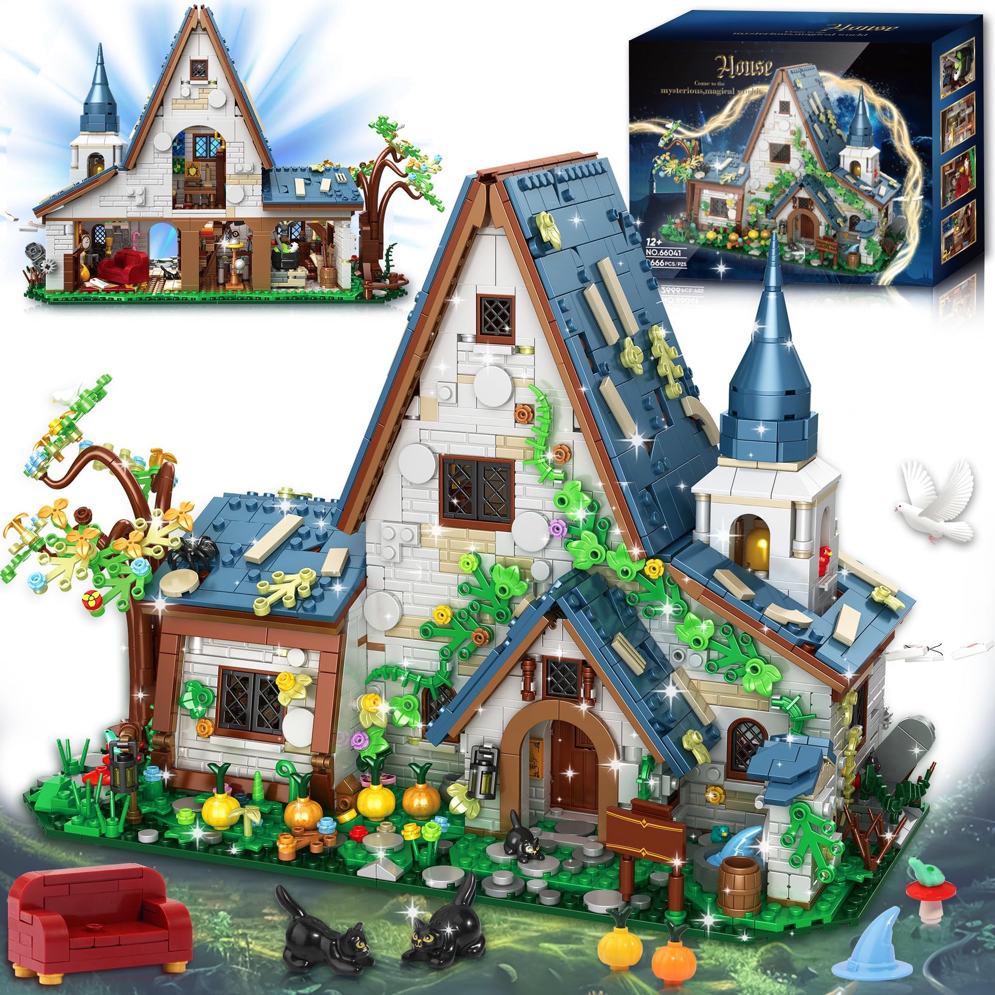 FliCineCrt Magic Stone House Building Block Set for Girl 8-12, Creator Architecture House Building Kit, Model House Toy for Kids, Gift Idea for Boys