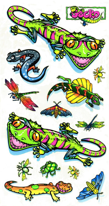 Rad Decalz - Neon Geckos and Insects - 14 Sticker Decal Set