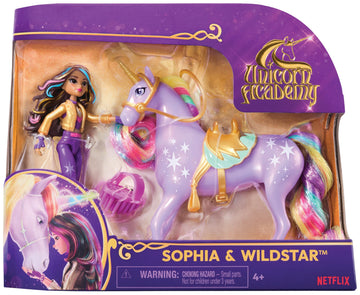 Unicorn Academy Rider and Unicorn Set - Approx. 12 cm, The Popular Netflix Series, with 2 Accessories and Brush for Creative Role Play, for Children