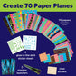 Creativity for Kids Paper Airplane Kit - Stunt Squadron Neon Glow, Makes 70 Paper Airplanes and 2 Plane Launchers, STEM Birthday or Summer Activities