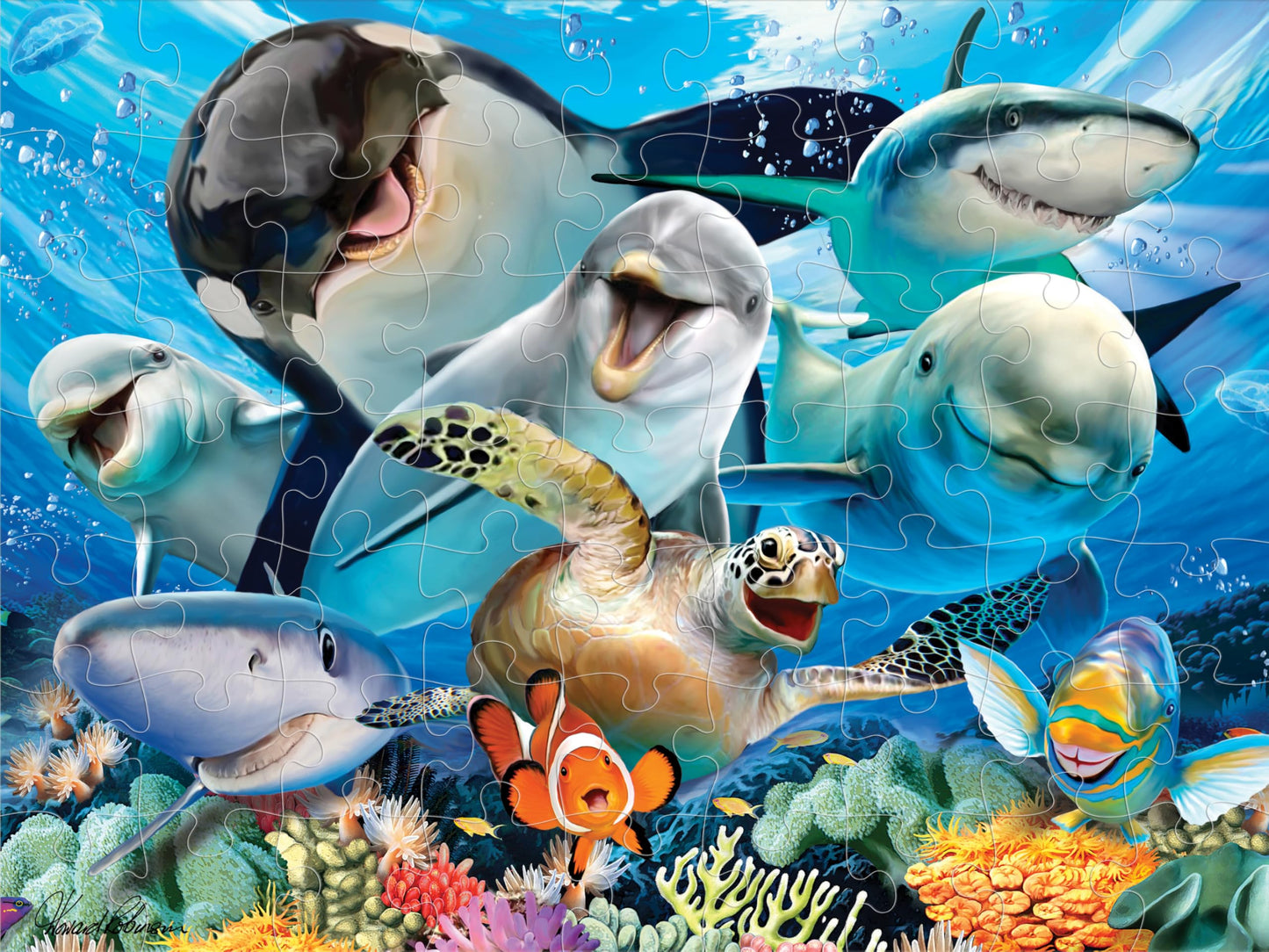 Prime 3D Underwater Selfies Puzzle - 63 Piece 3D Lenticular Ocean Jigsaw for Kids & Adults, 12"x9" Fun Activity with Depth & Motion, Howard Robinson