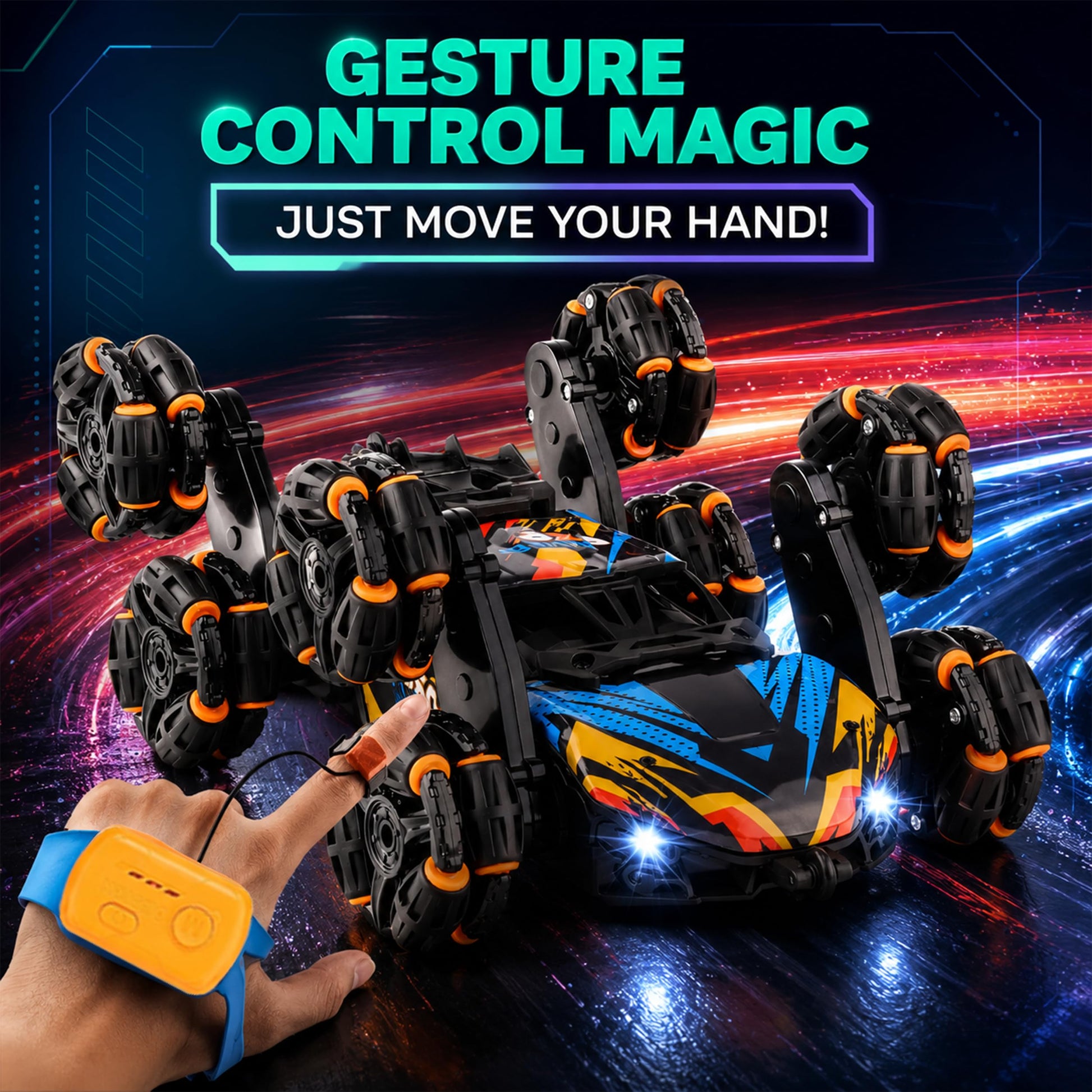8 Wheels Hand Controlled RC Stunt Car, Gesture Sensing Car for Boys 6-12