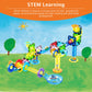 PicassoTiles 62pcs Magnetic Tile Pete the Cat Magnetic Marble Run Toy Set with Race Track Tubes Marbles and Stickers STEM Educational Construction