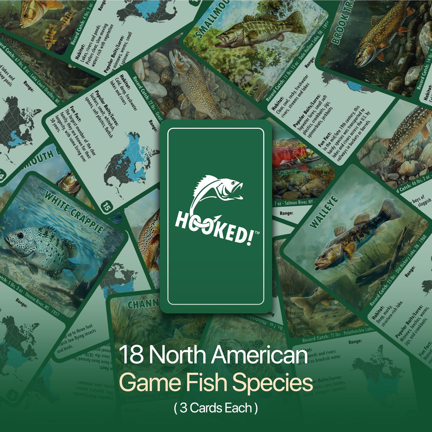 HOOKED! The Ultimate Fishing Card Game - 3 Ways to Play Go Fish, Learn Real Fish Facts - Fun Family Game for Kids & Adults - Great Gift for Anglers