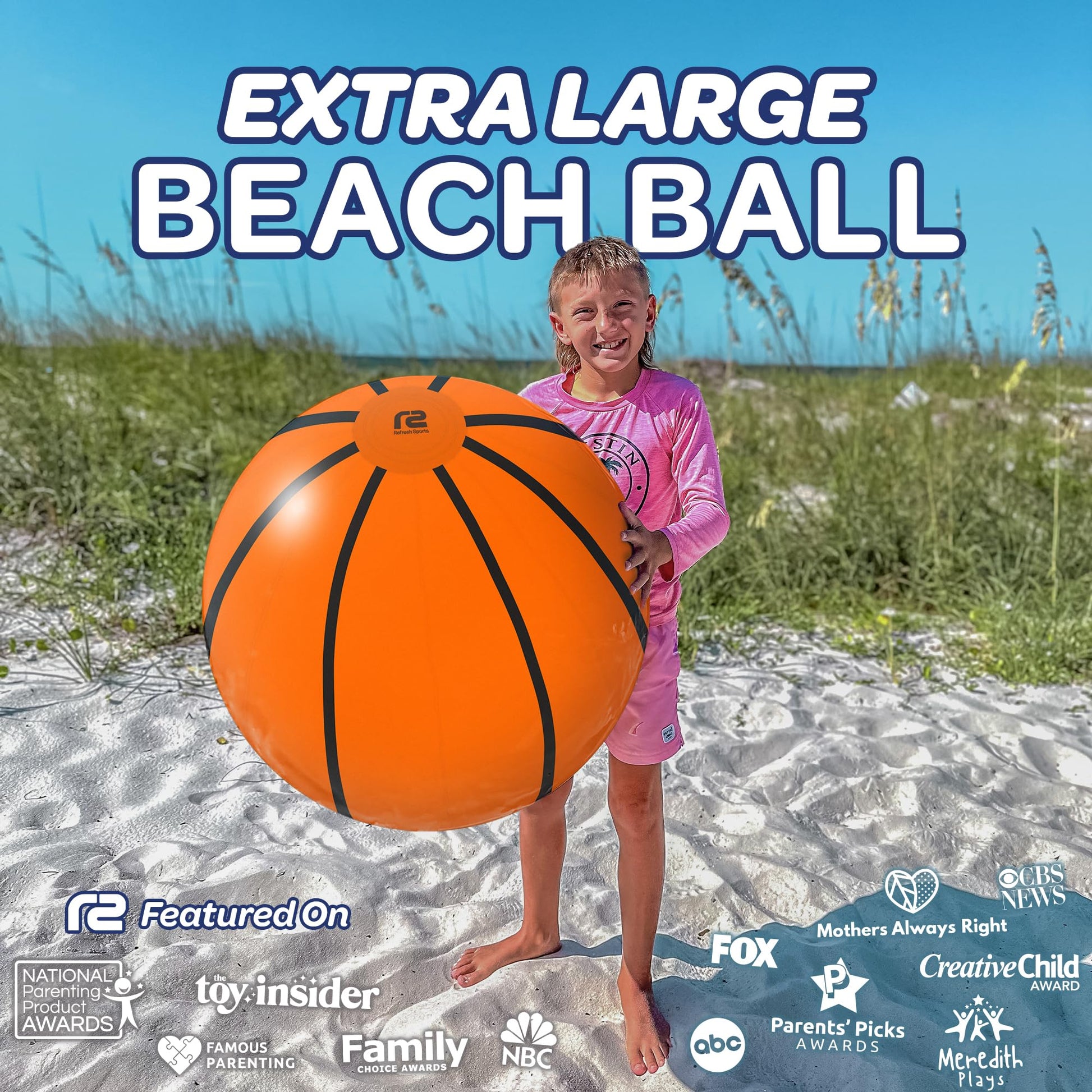 Large Beach Ball for Kids - Best Pool Basketball Giant Beach Ball - Easy Blow Up Big Inflatable Beachball - Fun Pool Toys & Kid Party Favor Gifts