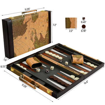 Vovotuzzi Backgammon, Backgammon Sets for Adults, 15" Leather Travel Backgammon Sets - Classic Board Game (World Map Design)