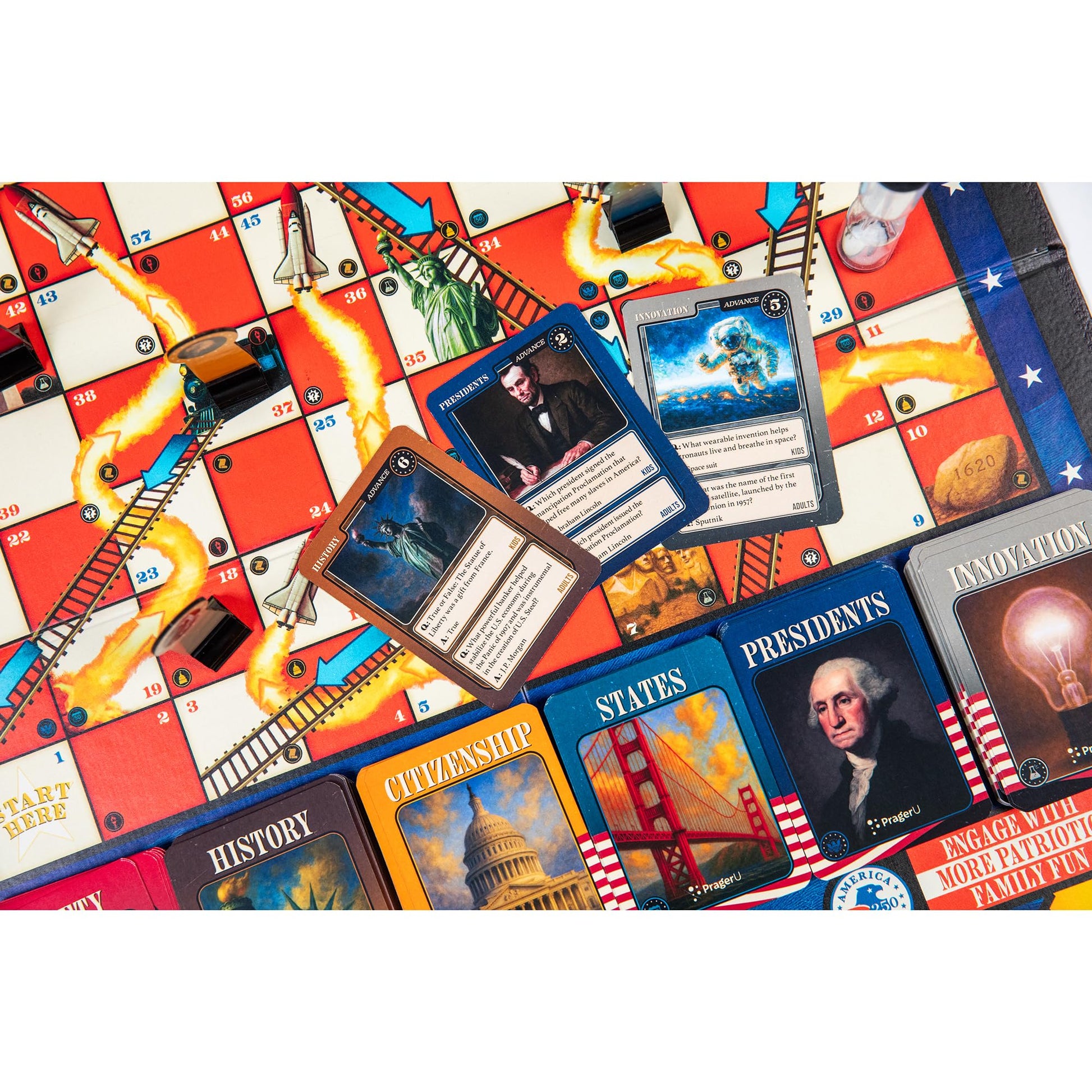 PragerU: Celebrate America - Race to The White House Board Game, USA Trivia Game, America’s 250th Anniversary Edition, Families & Kids 8+, 2+ Players