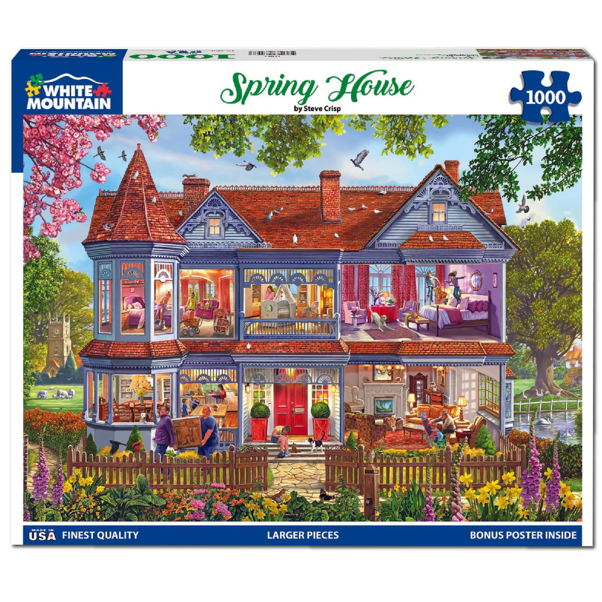 White Mountain 1000 Piece Jigsaw Puzzle Fun Colorful, Spring House