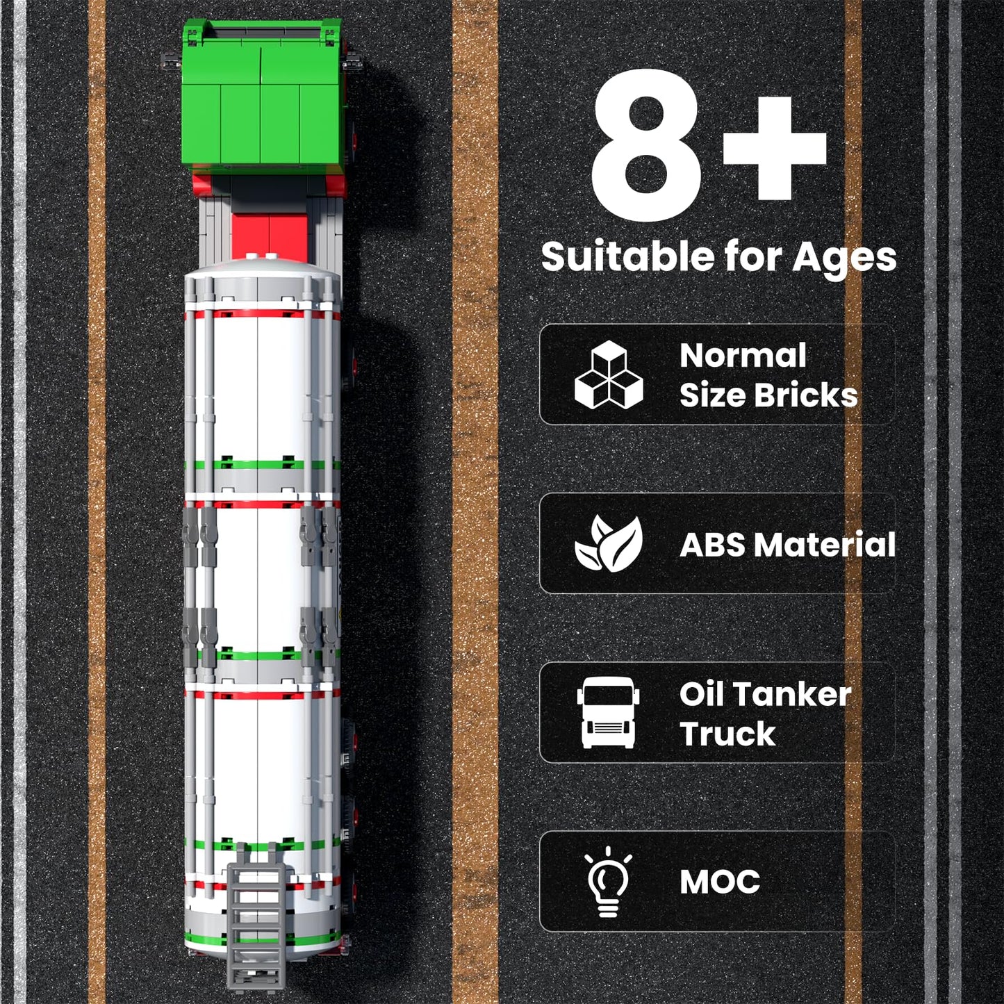 Mould King American Style Oil Tanker Truck Building Set, 556 PCS STEM Toy
