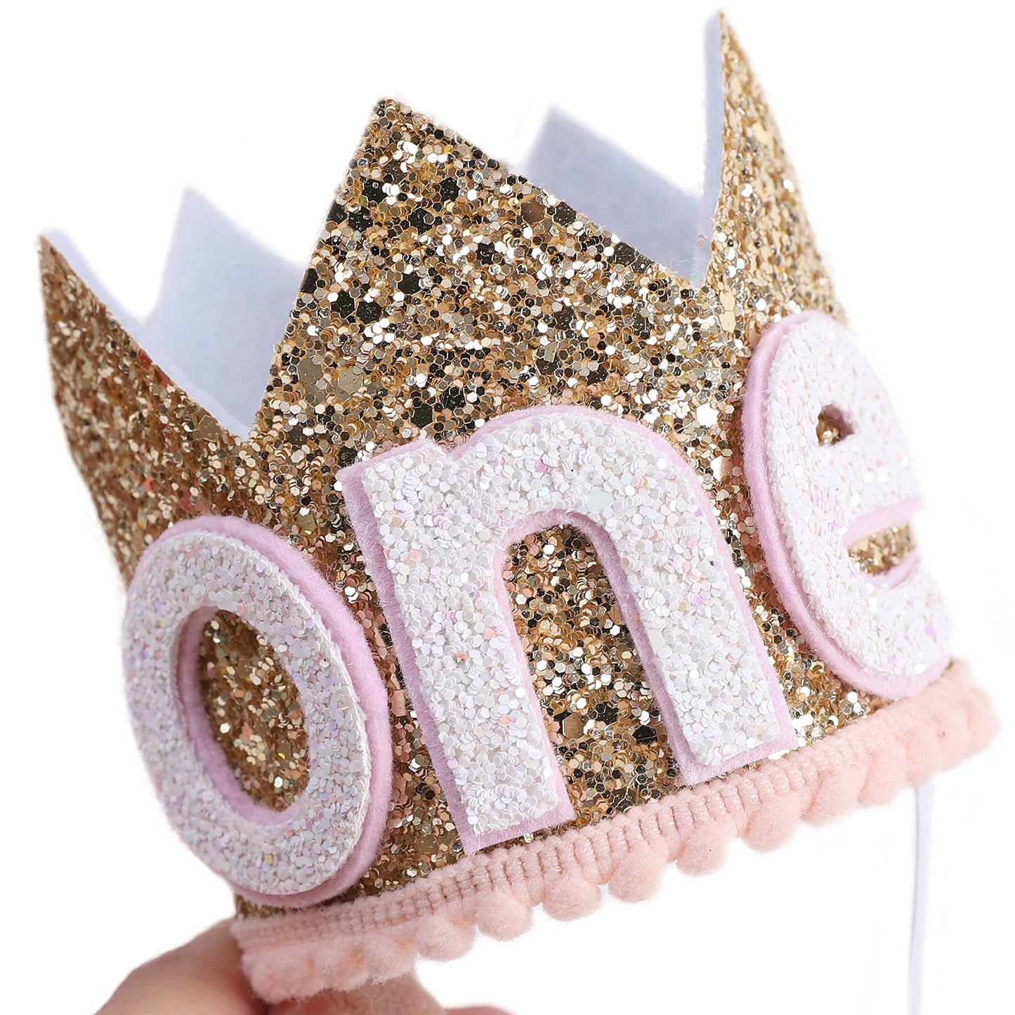 WAWOO Glitter Crown for 1st Birthday - First Birthday Crown, Birthday Girl Gift (ONE Golden Birthday Hat)