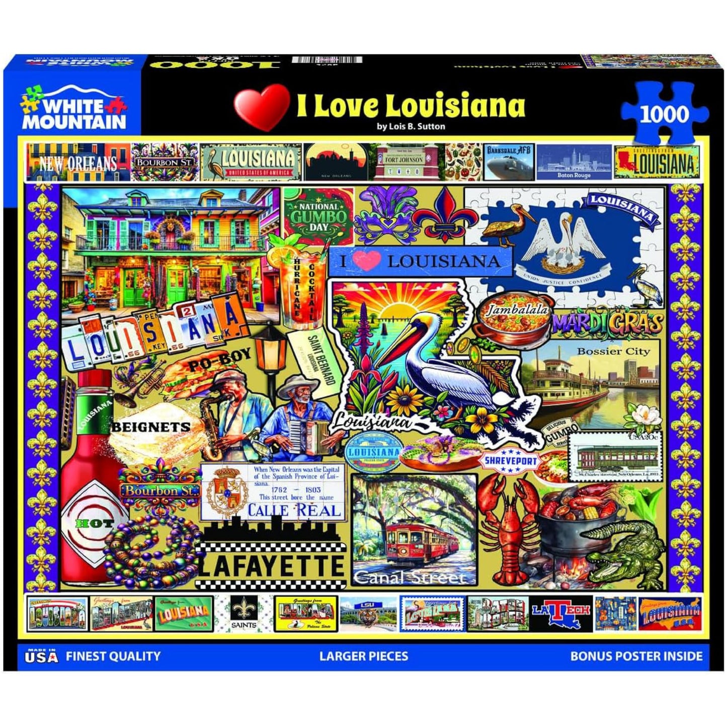 White Mountain 1000 Piece Jigsaw Puzzle Pelican State, I Love Louisiana