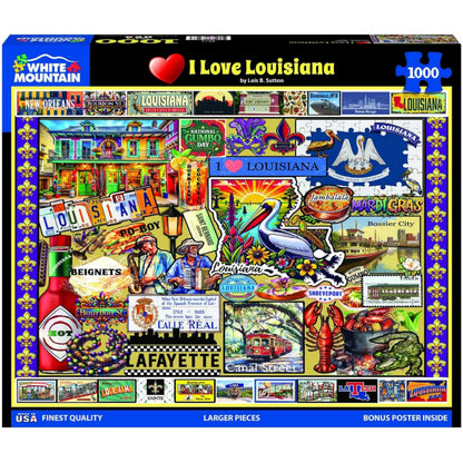 White Mountain 1000 Piece Jigsaw Puzzle Pelican State, I Love Louisiana