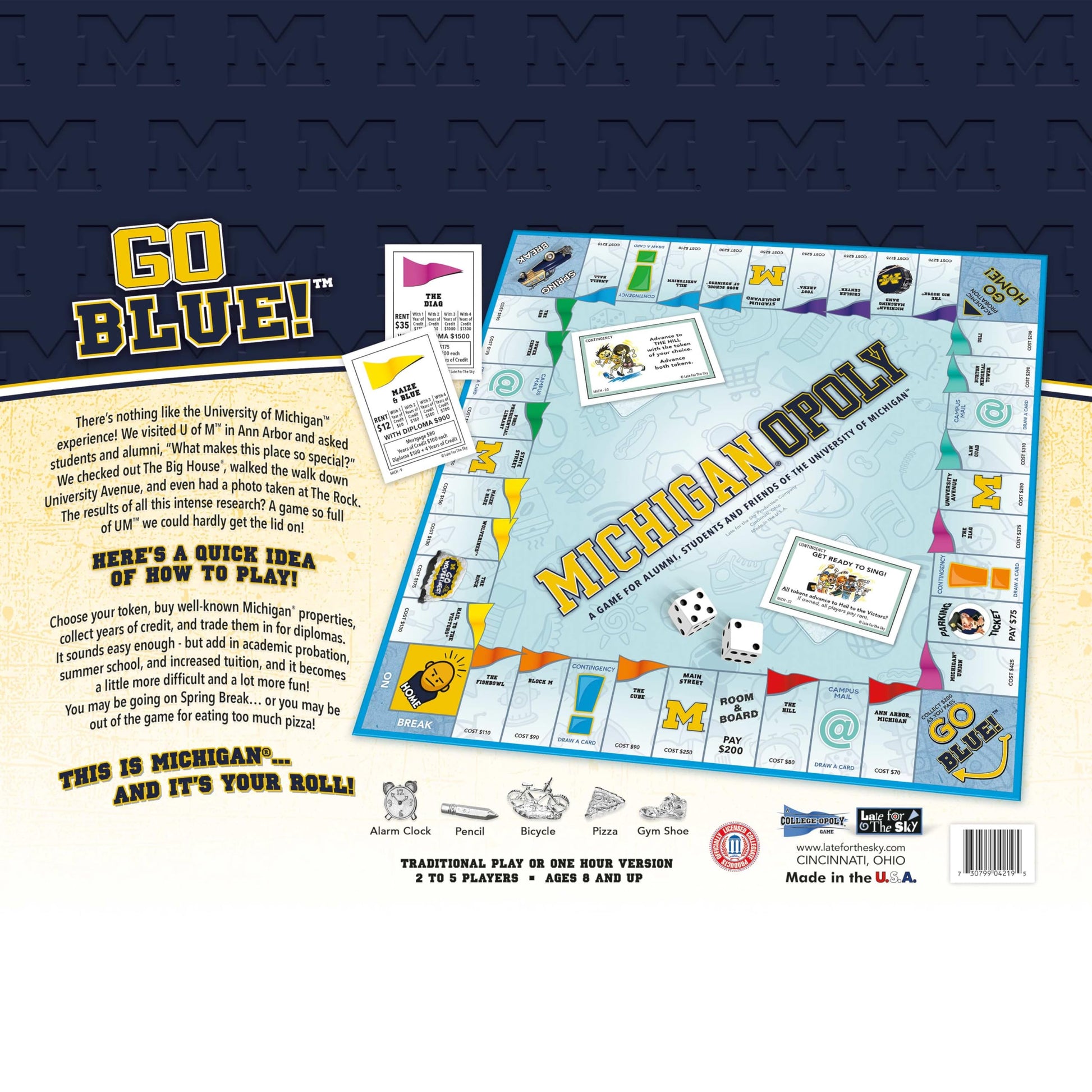Late for The Sky: Michigan-Opoly - University of Michigan Themed Family Board Game, Opoly-Style, Traditional Play Or 1 Hr Version, Age 8+, 2-5 Players