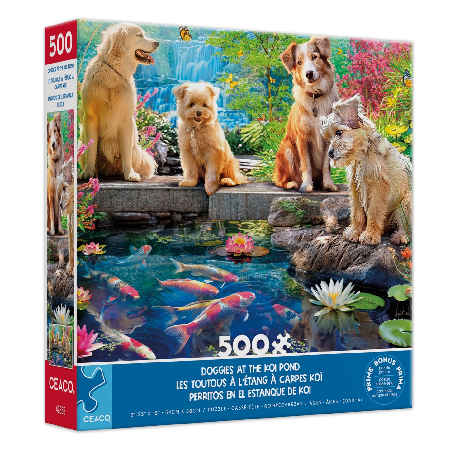 Ceaco - Doggies at the Koi Pond - 500 Piece Jigsaw Puzzle for Adults