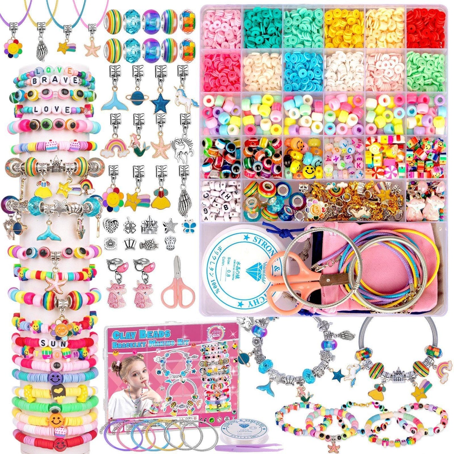 Krevix Toys Bracelet Making Kit for Girls, 3500pcs Beads for Charm Jewelry Making Kit Supplies, Unicorn/Mermaid Crafts for Girls Arts and Crafts