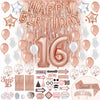 PartyHooman Sweet 16 Birthday Decorations Rose Gold With Sweet 16 Sash and Tiara Set, 2Pcs Backdrop, 25Pcs Pre-assembled Photo Booth Props, Balloons