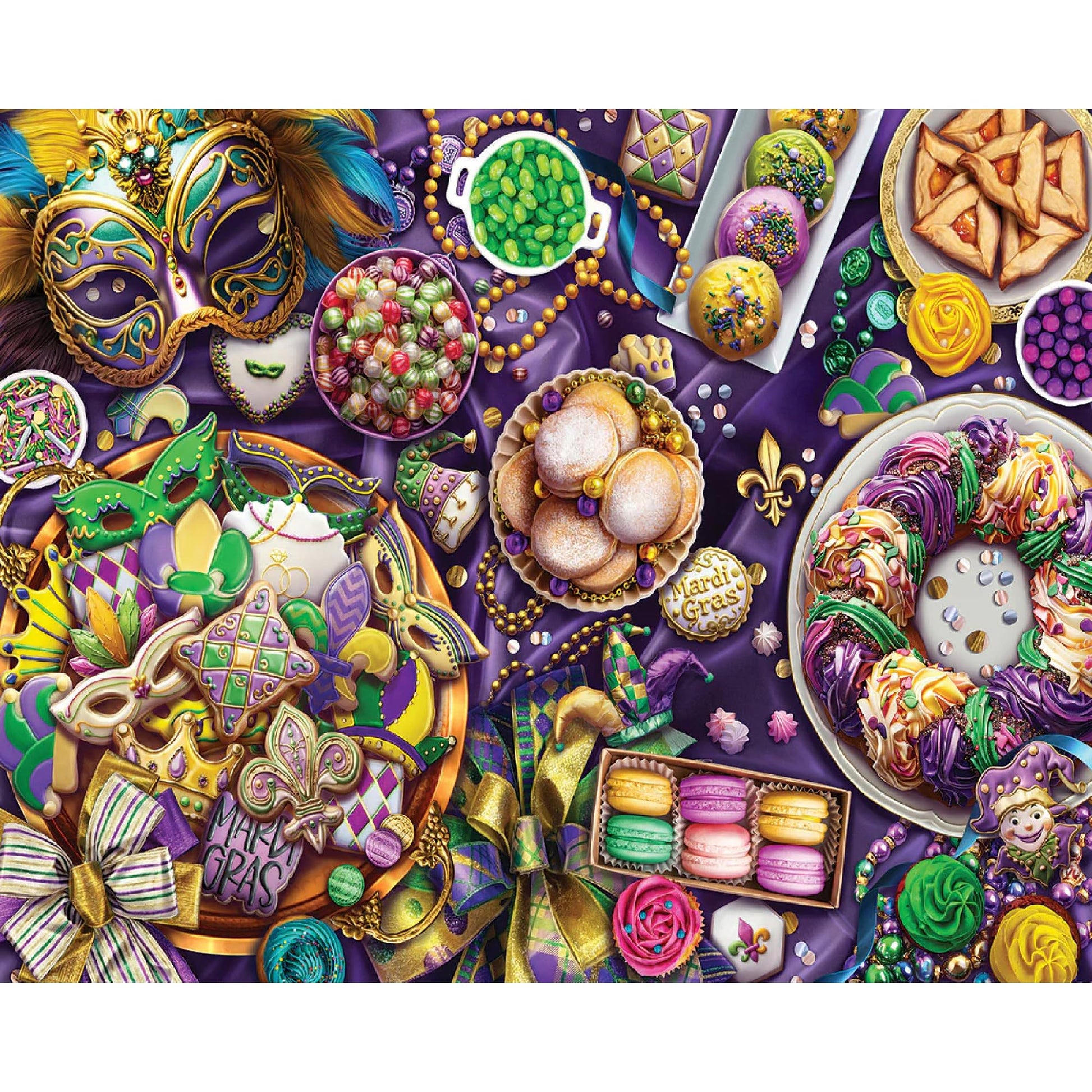White Mountain 1000 Piece Jigsaw Puzzle Colorful Party Food, Mardi Gras