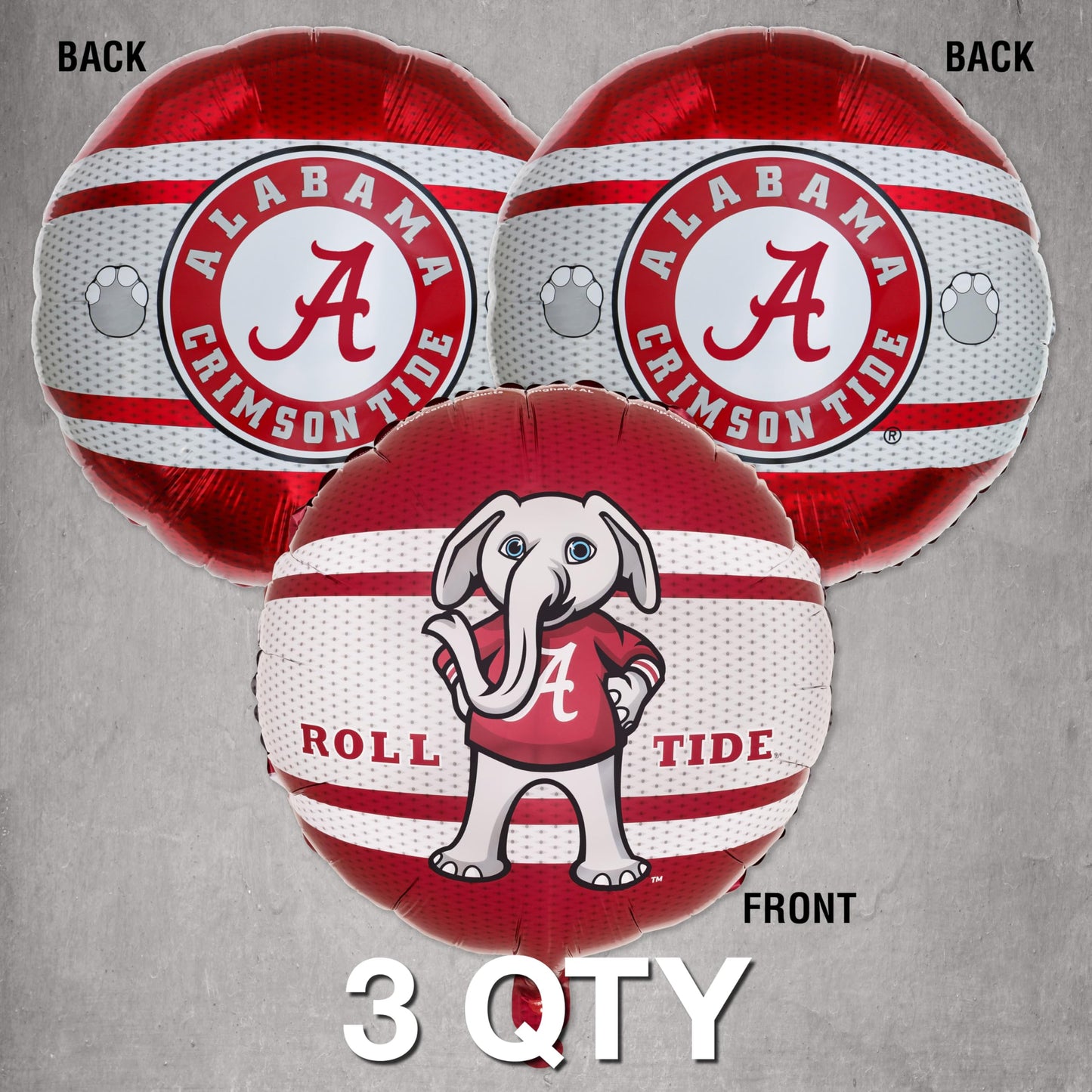 Havercamp University of Alabama Balloons (3 Pack) Alabama Crimson Tide Decorations with 2-Sided Prints featuring Big Al Alabama and Bama's A Logo