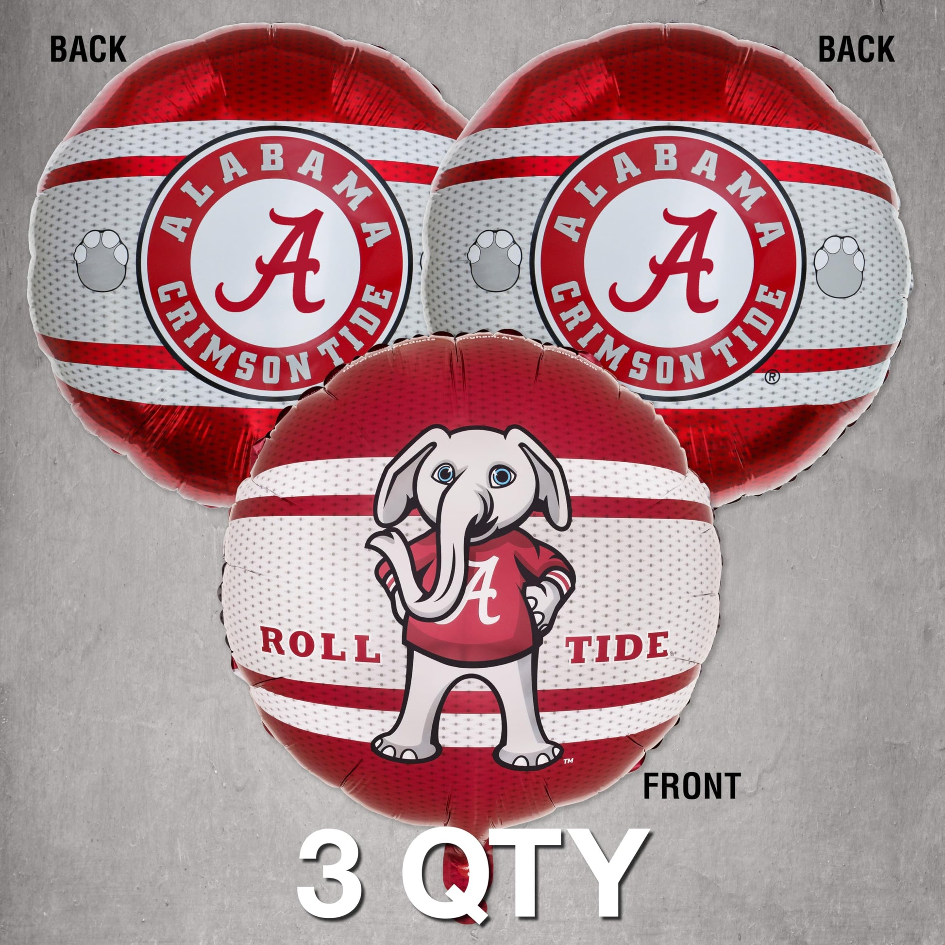 Havercamp University of Alabama Balloons (3 Pack) Alabama Crimson Tide Decorations with 2-Sided Prints featuring Big Al Alabama and Bama's A Logo