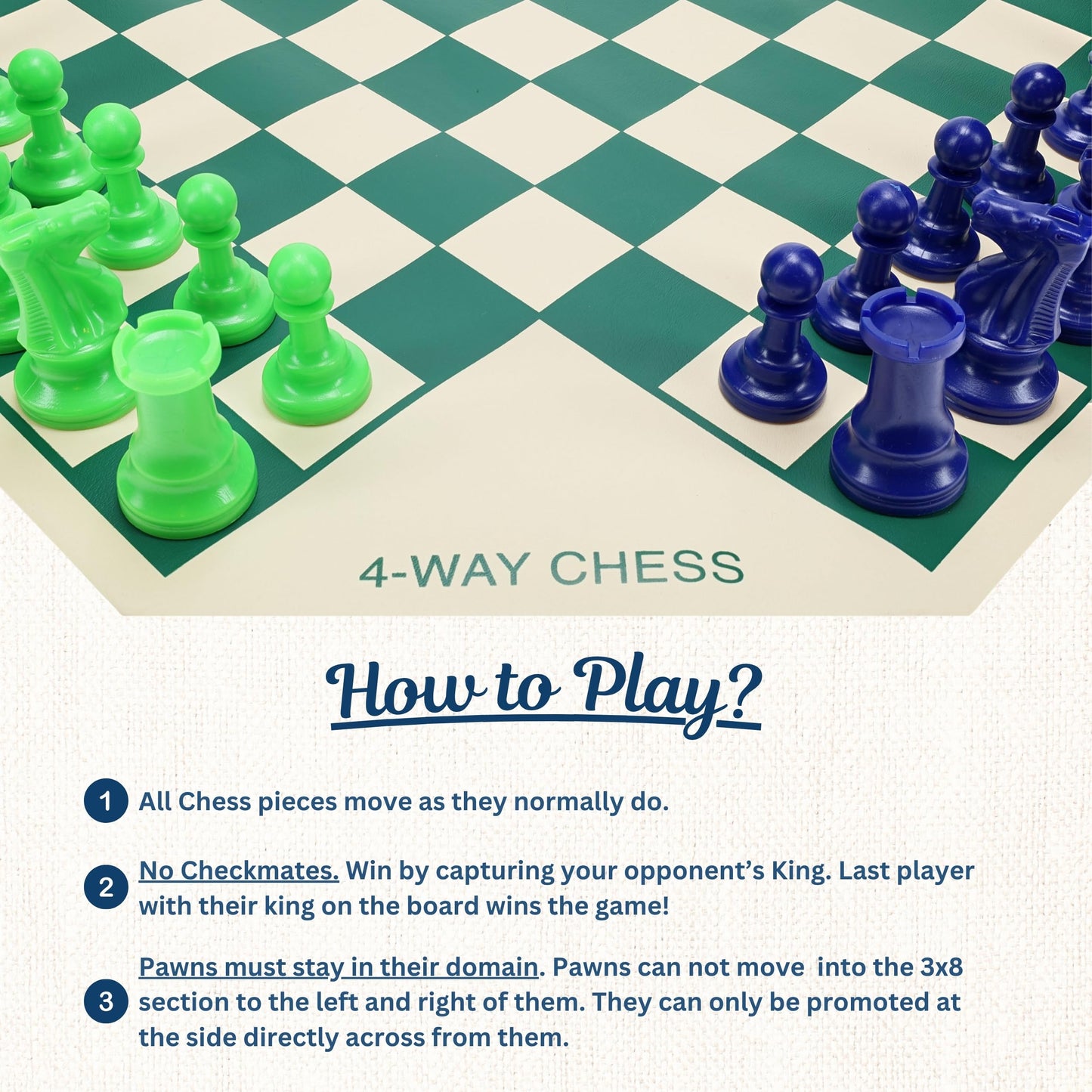 WE Games Four Player Chess Set, Chess Board for Team Chess, Combination Chess Game for Up to 4 Players, Unique Chess Sets for Adults, Roll Up Vinyl