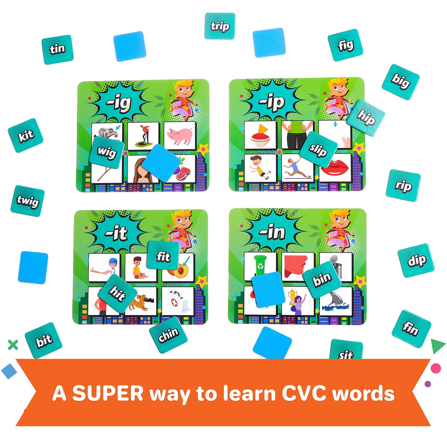 Super Words - CVC Word Builders, Phonics Games, Rhyming Words Game for Kids, Kindergarten Learning Games, Match it Puzzles for Toddlers, Learn to Read