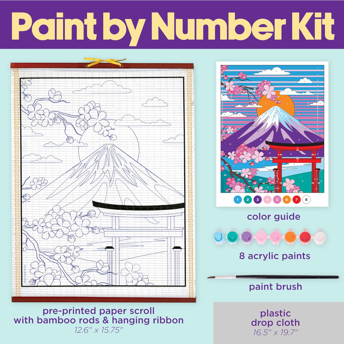 Faber-Castell Paper Scroll Painting Kit: Mount Fuji | Summer Crafts & Back to School Ready Supplies | Ready-to-Hang DIY Painting Craft for Kids (1