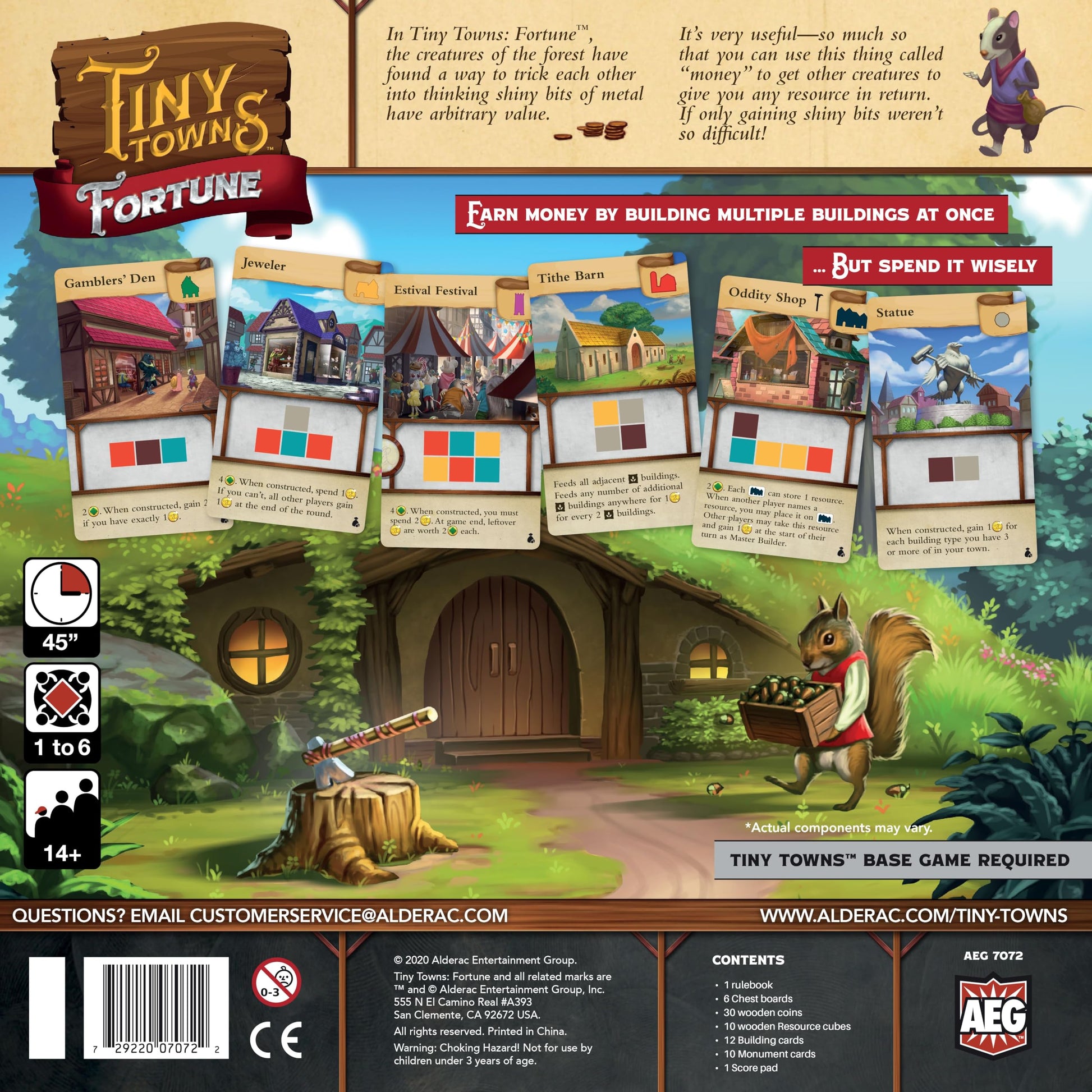 AEG Tiny Towns: Fortune Expansion | Adds New Buildings, Introduces Money | Clever use of Limited Resources determines Success | 1-6 Players | Ages 14+