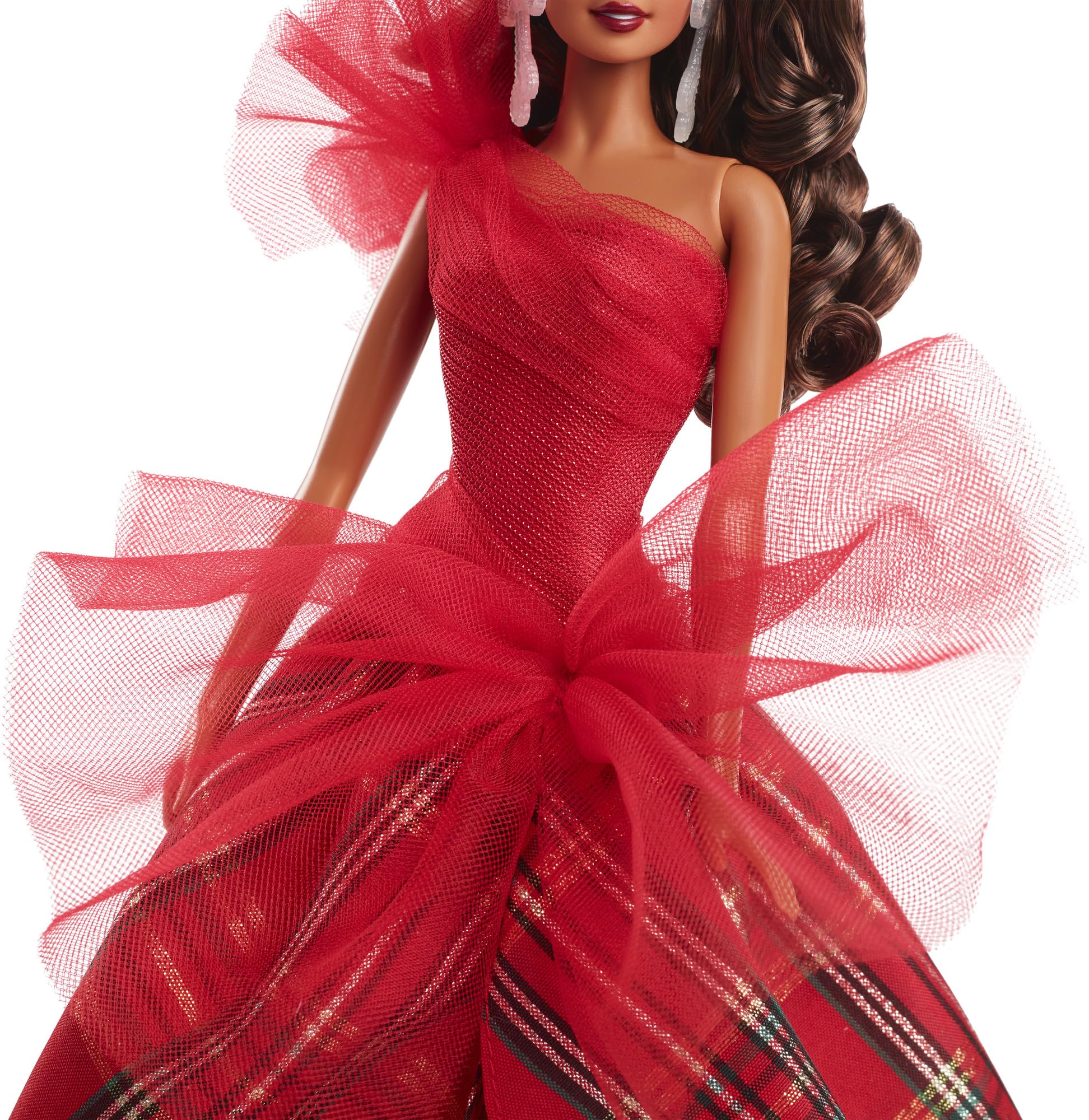 Barbie Signature 2024 Holiday Doll with Light Brown Hair in Plaid Gown, Collectible Toy in Displayable Packaging