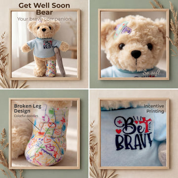 SHSEEN Broken Leg Teddy Bear, 10 Inch Get Well Soon Plush with Crutch
