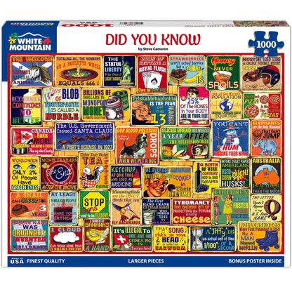 White Mountain 1000 Piece Jigsaw Puzzle Adults Fun Vintage, Did You Know