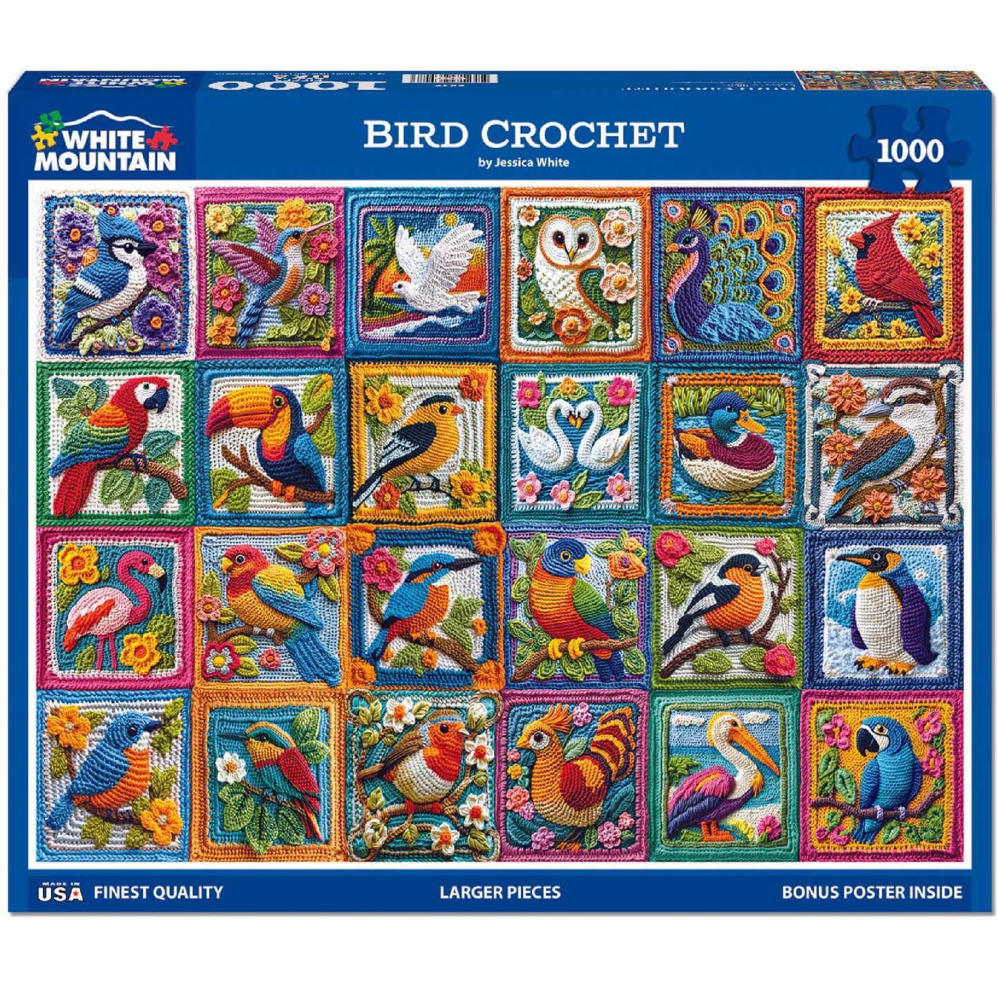 White Mountain 1000 Piece Jigsaw Puzzle Colorful Birds, Bird Crochet