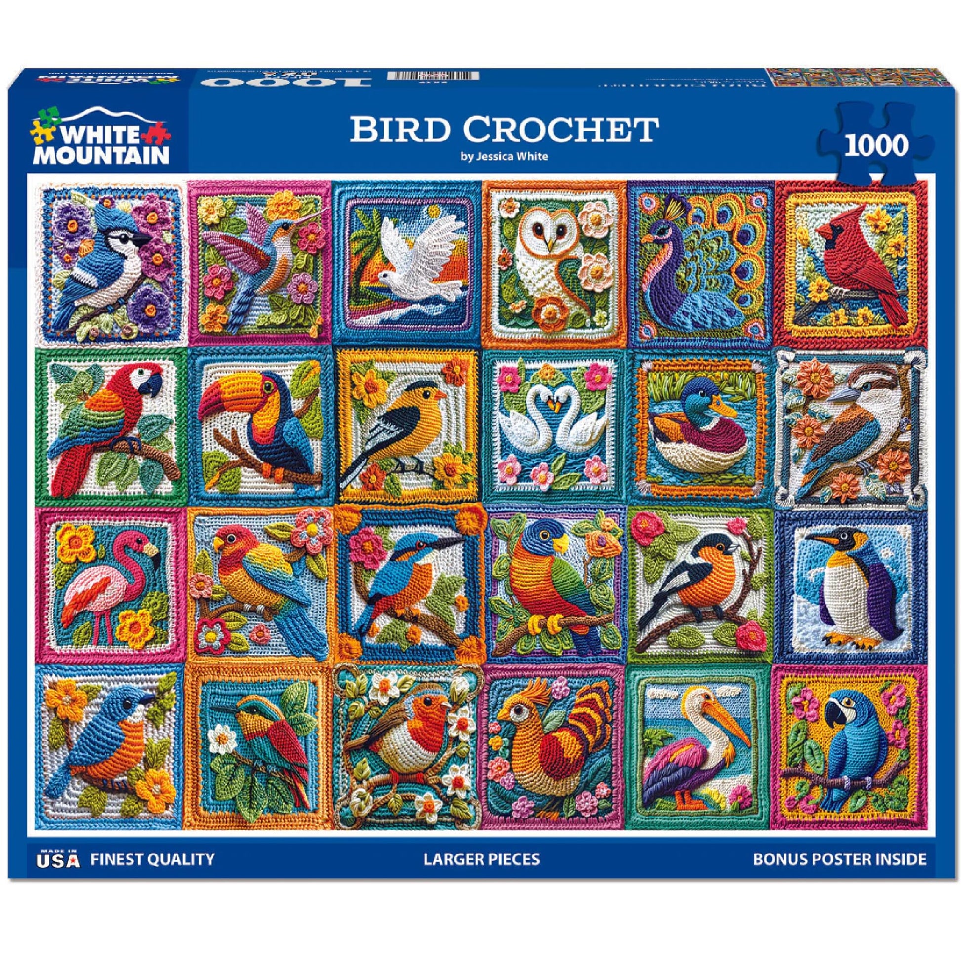 White Mountain 1000 Piece Jigsaw Puzzle Colorful Birds, Bird Crochet