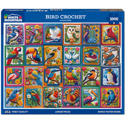 White Mountain 1000 Piece Jigsaw Puzzle Colorful Birds, Bird Crochet