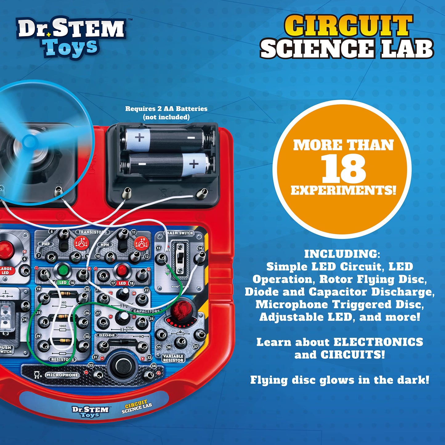 Dr. STEM Toys Circuit Board for Kids | Fun Educational Science Kit with Real Wires, LED Lights & a Fan that Actually Flies | Includes 18 Cool Science