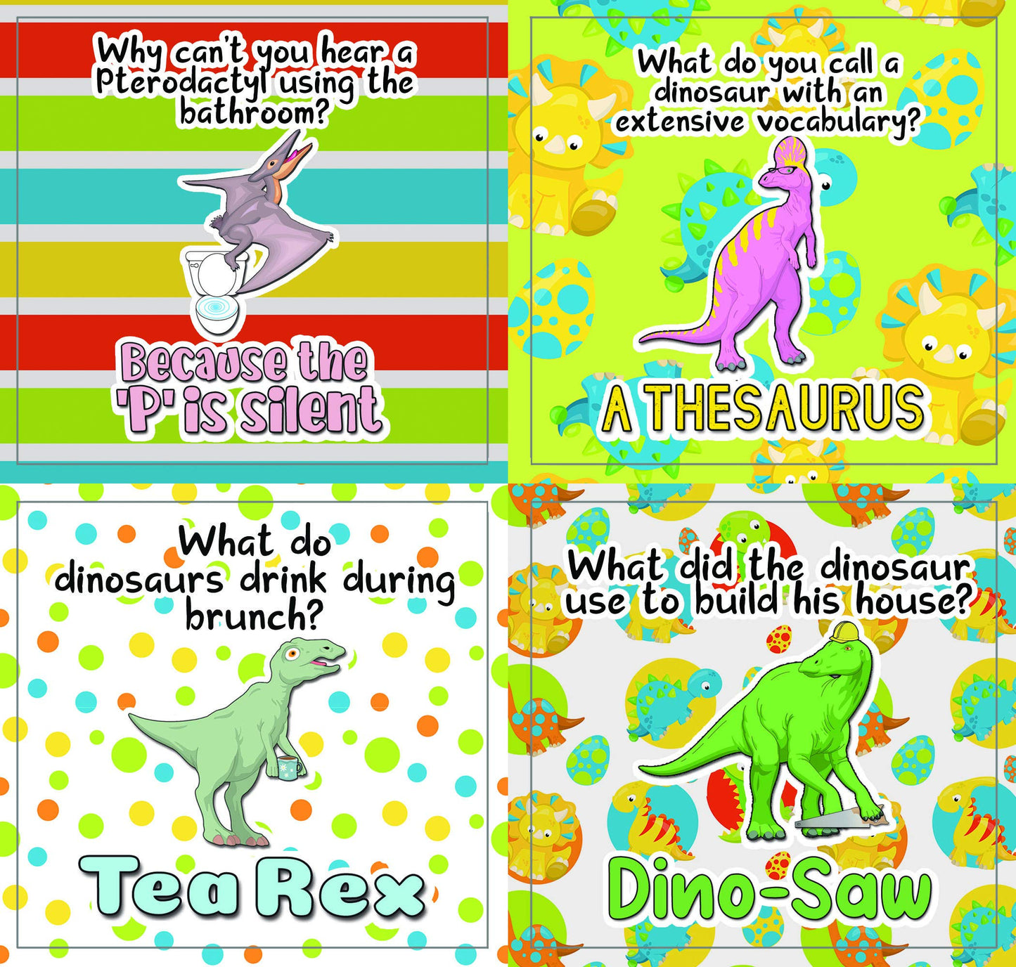 Creanoso Funny Dinosaurs Humor Stickers (10-Sheet) - Classroom Reward Incentives for Students and Children - Stocking Stuffers Party Favors
