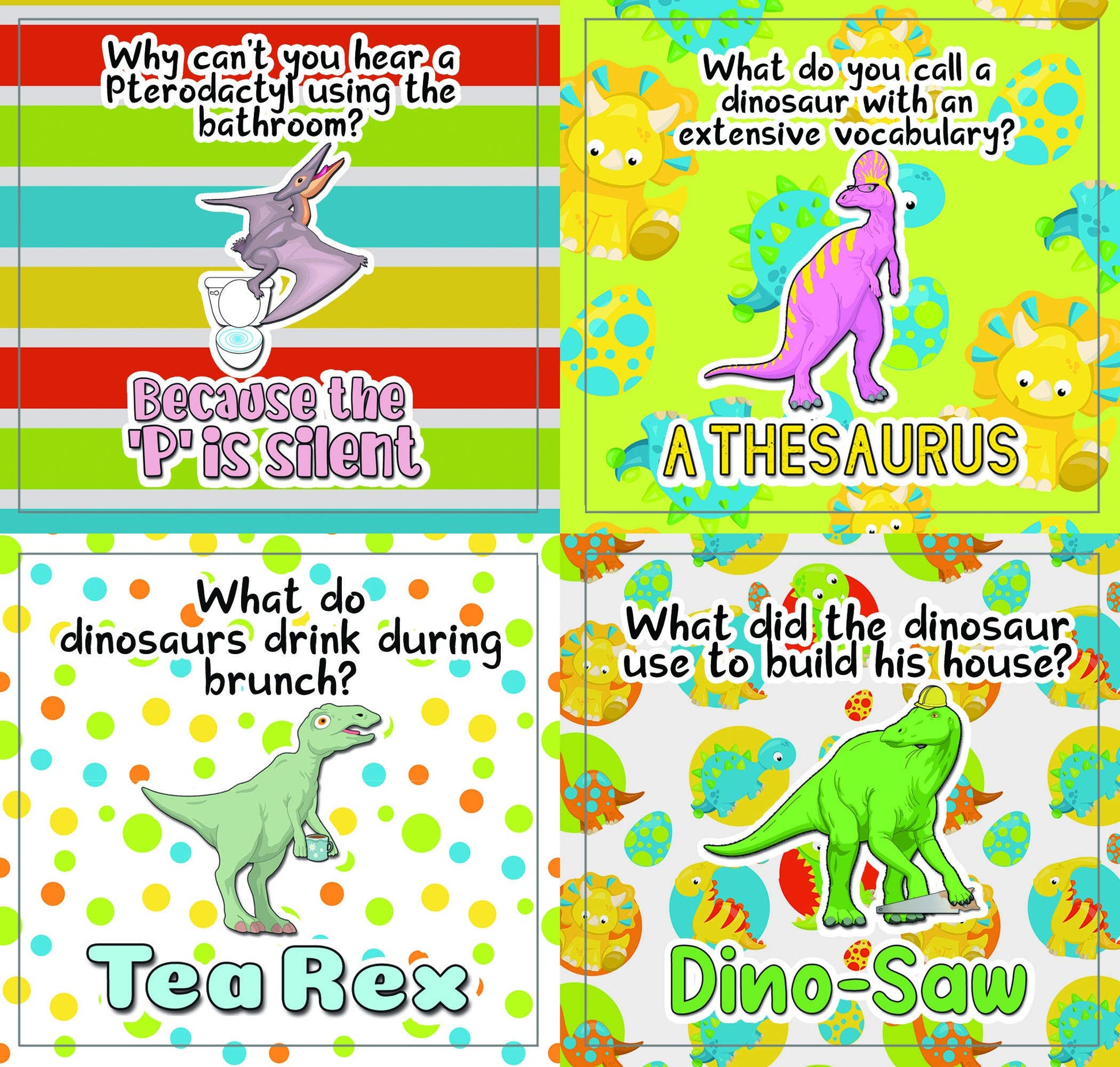 Creanoso Funny Dinosaurs Humor Stickers (10-Sheet) - Classroom Reward Incentives for Students and Children - Stocking Stuffers Party Favors