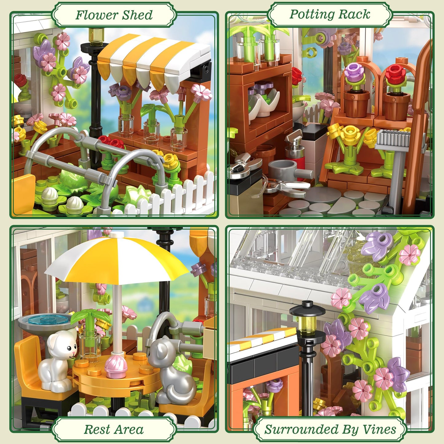 Flower House Building Block for Adults, Garden Architecture Building Toy with LED, Greenhouse Model Building Set, Garden Glass House Building Kit